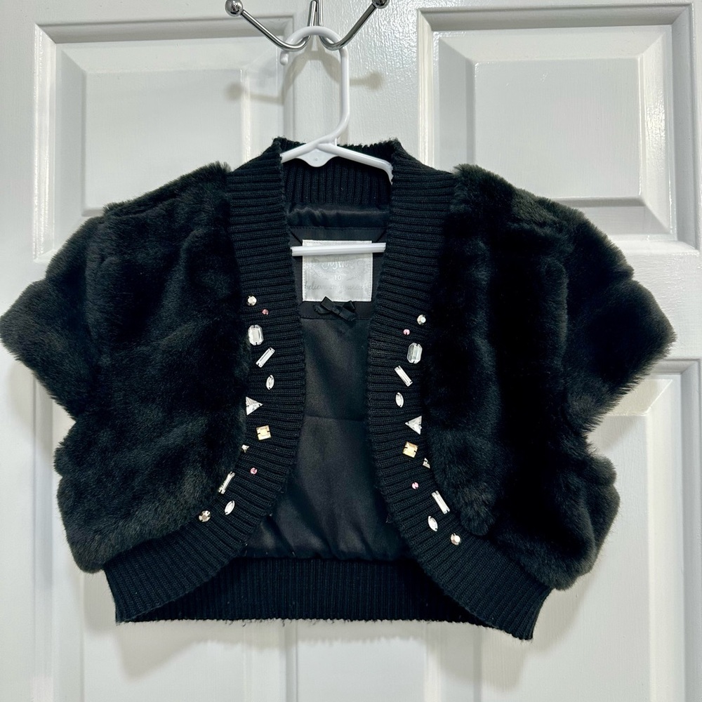 Justice Black Faux Fur Shrug with Gem Accents, Girls, Tweens, Fashion